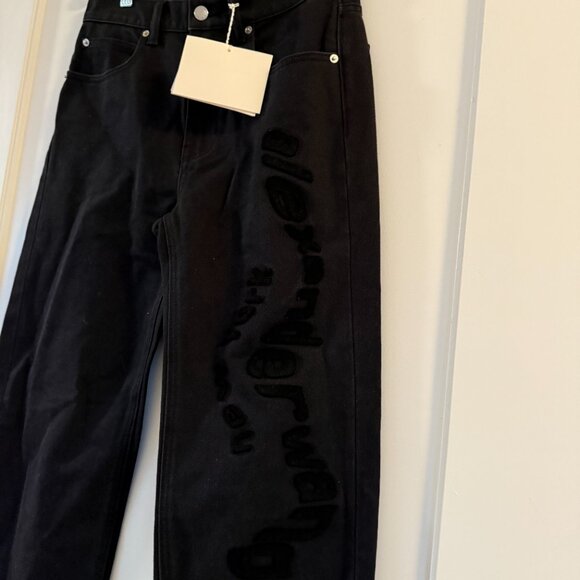 NWT Alexander Wang EZ Mr Relaxed Straight Denim Wavy Tufted Logo Black Sz 25 - Picture 5 of 9